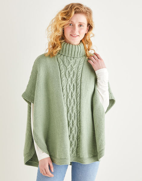 Sirdar 10163 Roll Neck Poncho in #4 or aran weight yarn